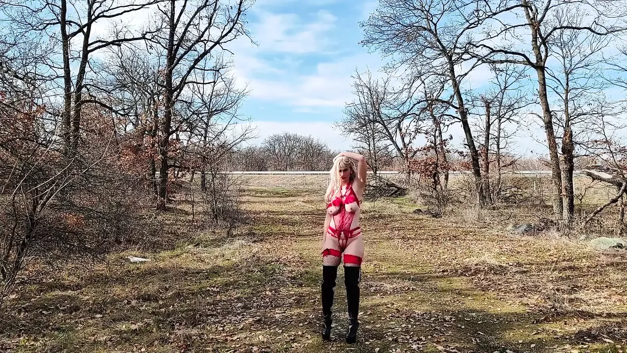 Little Whore Strips off Her Red Bodysuit on the Highway Part 1